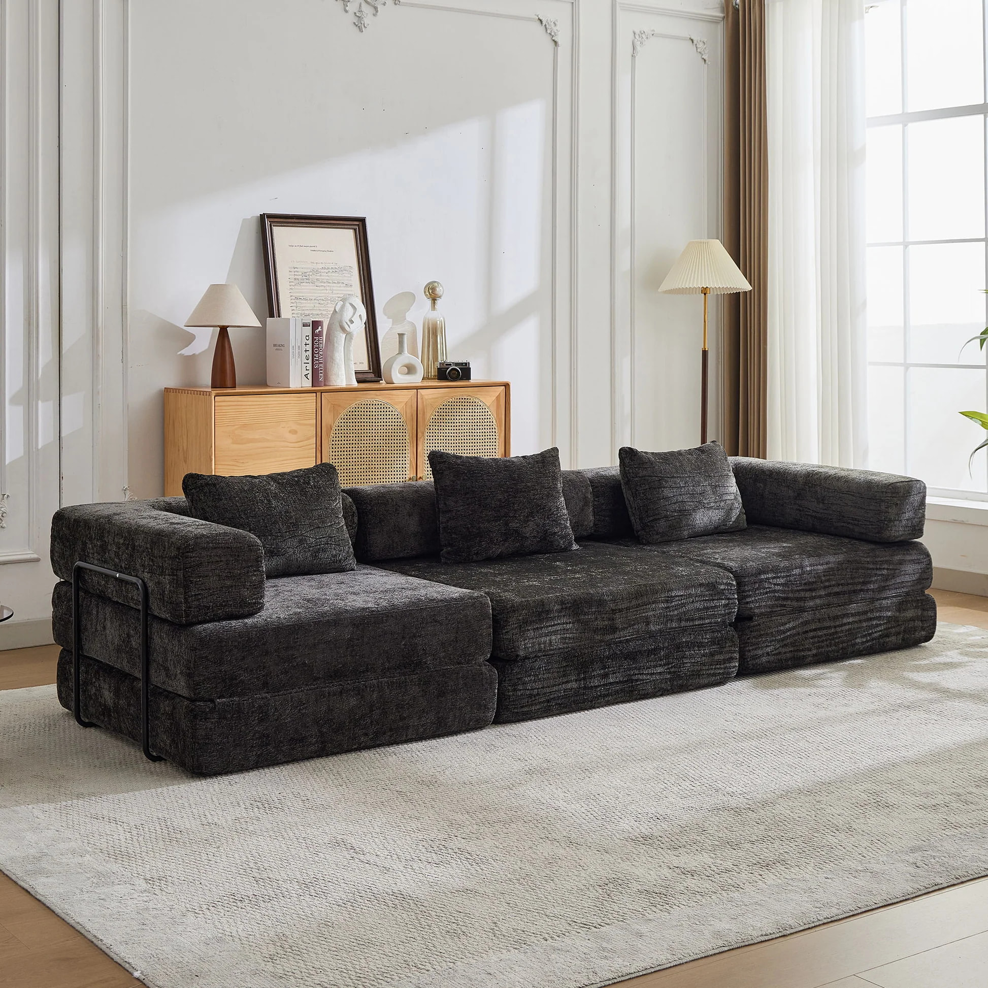 6-in-1 Convertible Compression Sofa Bed, Sleeper Couch with Pull Out Mattress