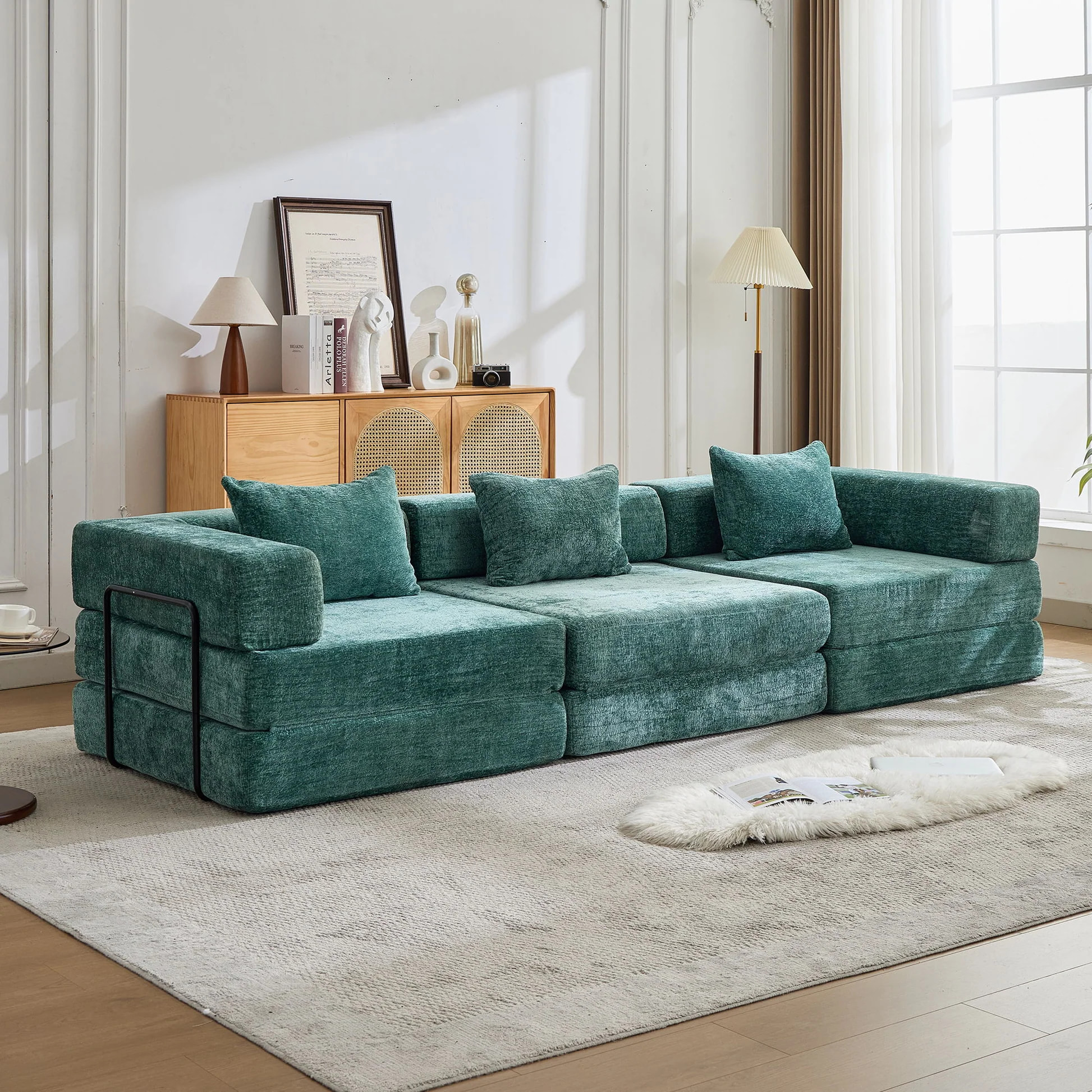 6-in-1 Convertible Compression Sofa Bed, Sleeper Couch with Pull Out Mattress