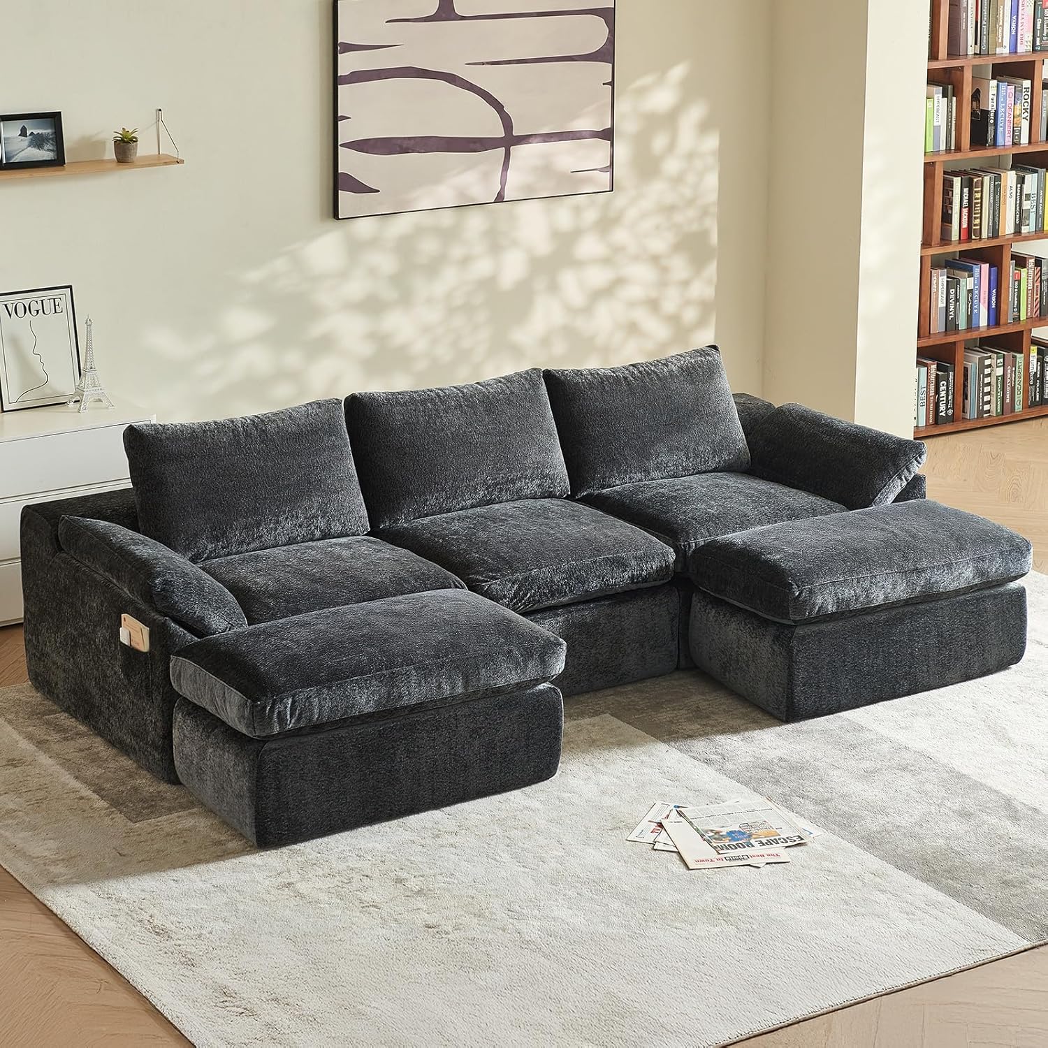 Utra Soft Cloud Modular Sectional Compressiable Sofa with 2 Movable Ottoman