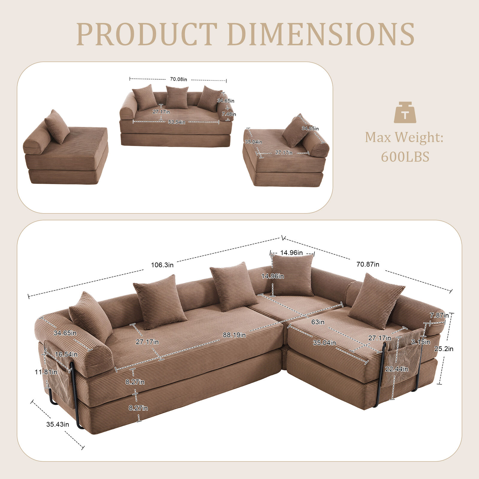 Oversized Convertible Folding Sofa Bed