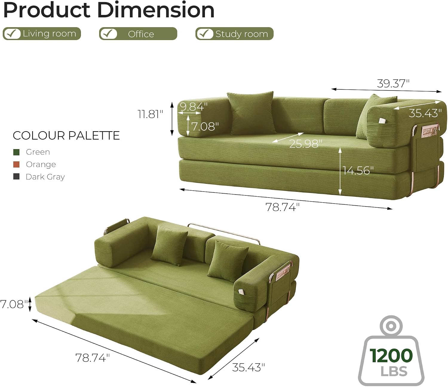 Teddy Convertible Sleeper Sofa Bed - Boneless Compression Couch in a Box