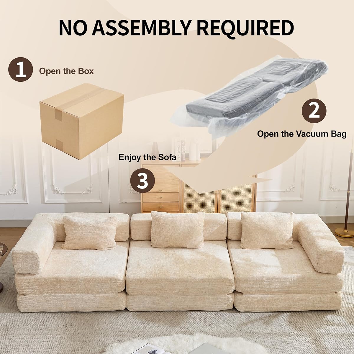 6-in-1 Convertible Compression Sofa Bed, Sleeper Couch with Pull Out Mattress