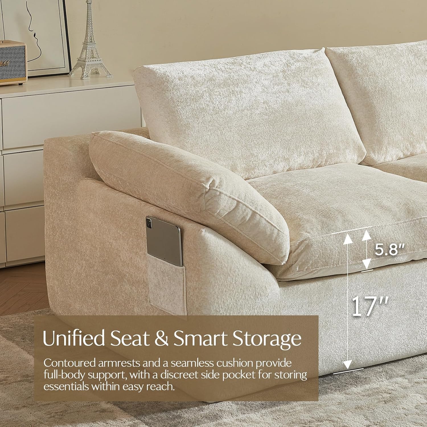 Utra Soft Cloud Modular Sectional Compressiable Sofa with 2 Movable Ottoman