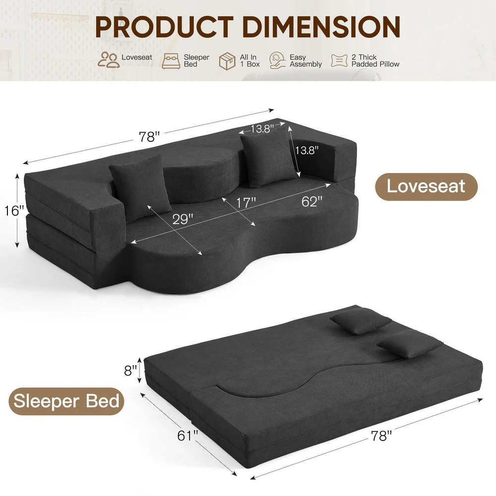 High-Density Foam Sofa Bed for Guest Room and Bedroom