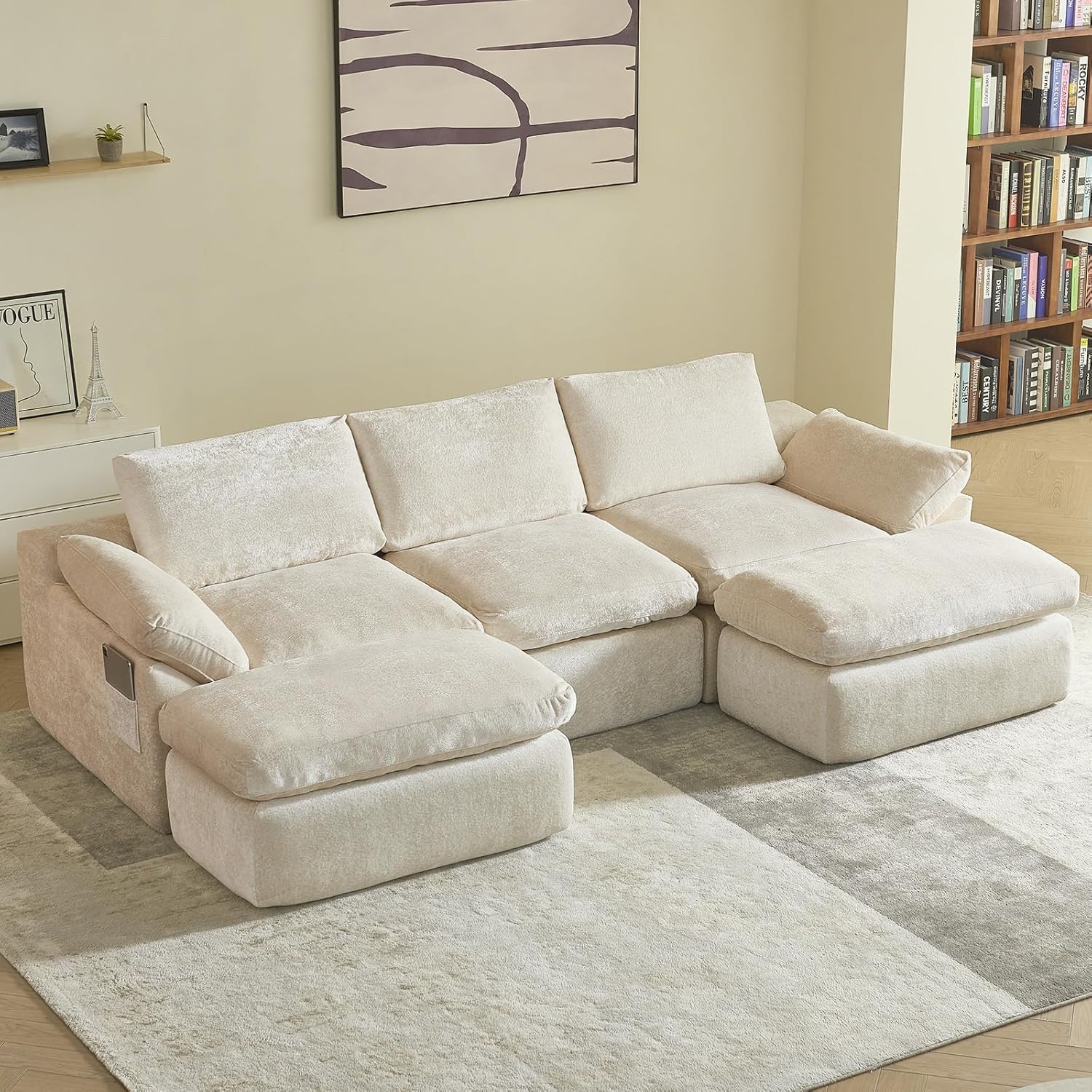 Utra Soft Cloud Modular Sectional Compressiable Sofa with 2 Movable Ottoman