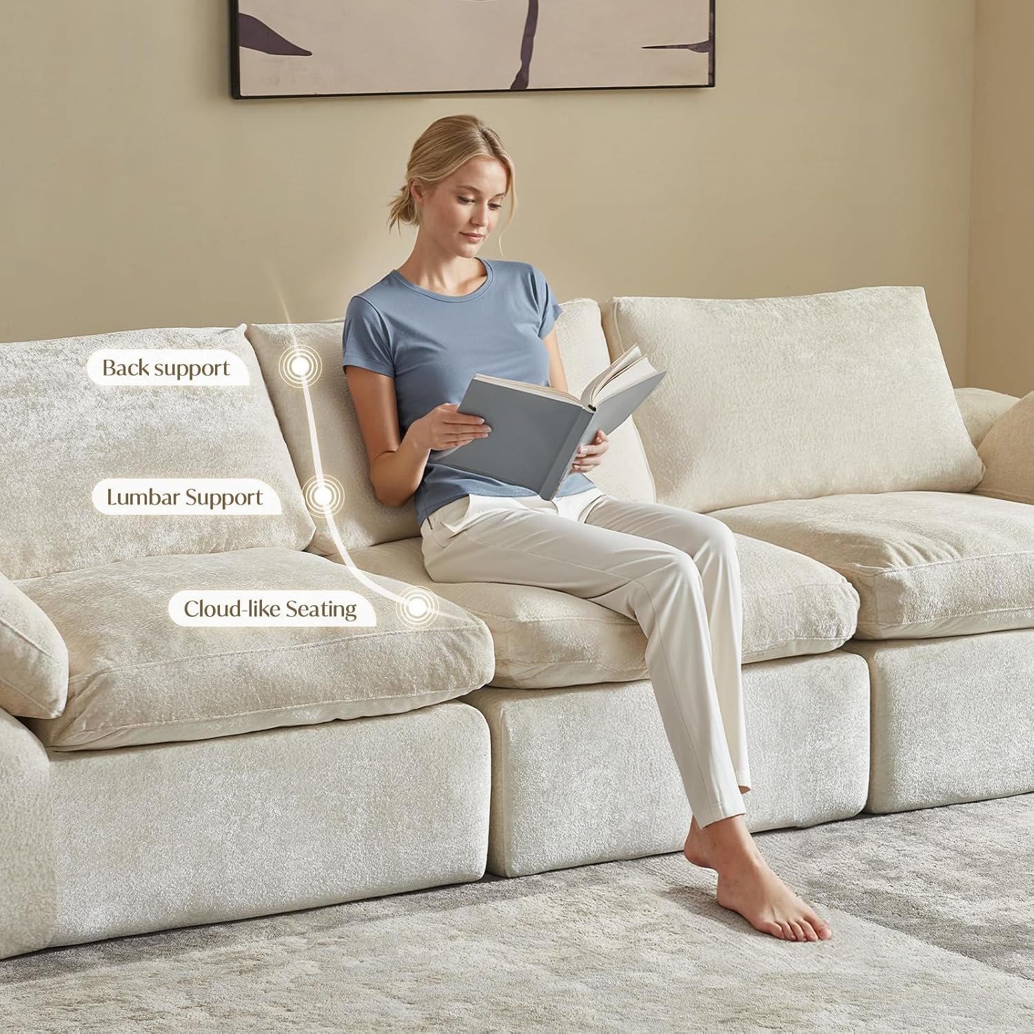 Utra Soft Cloud Modular Sectional Compressiable Sofa with 2 Movable Ottoman