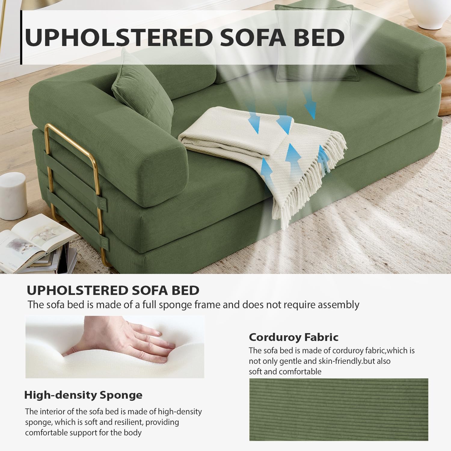 Teddy Convertible Sleeper Sofa Bed - Boneless Compression Couch in a Box