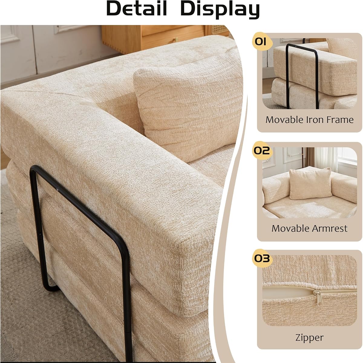 6-in-1 Convertible Compression Sofa Bed, Sleeper Couch with Pull Out Mattress