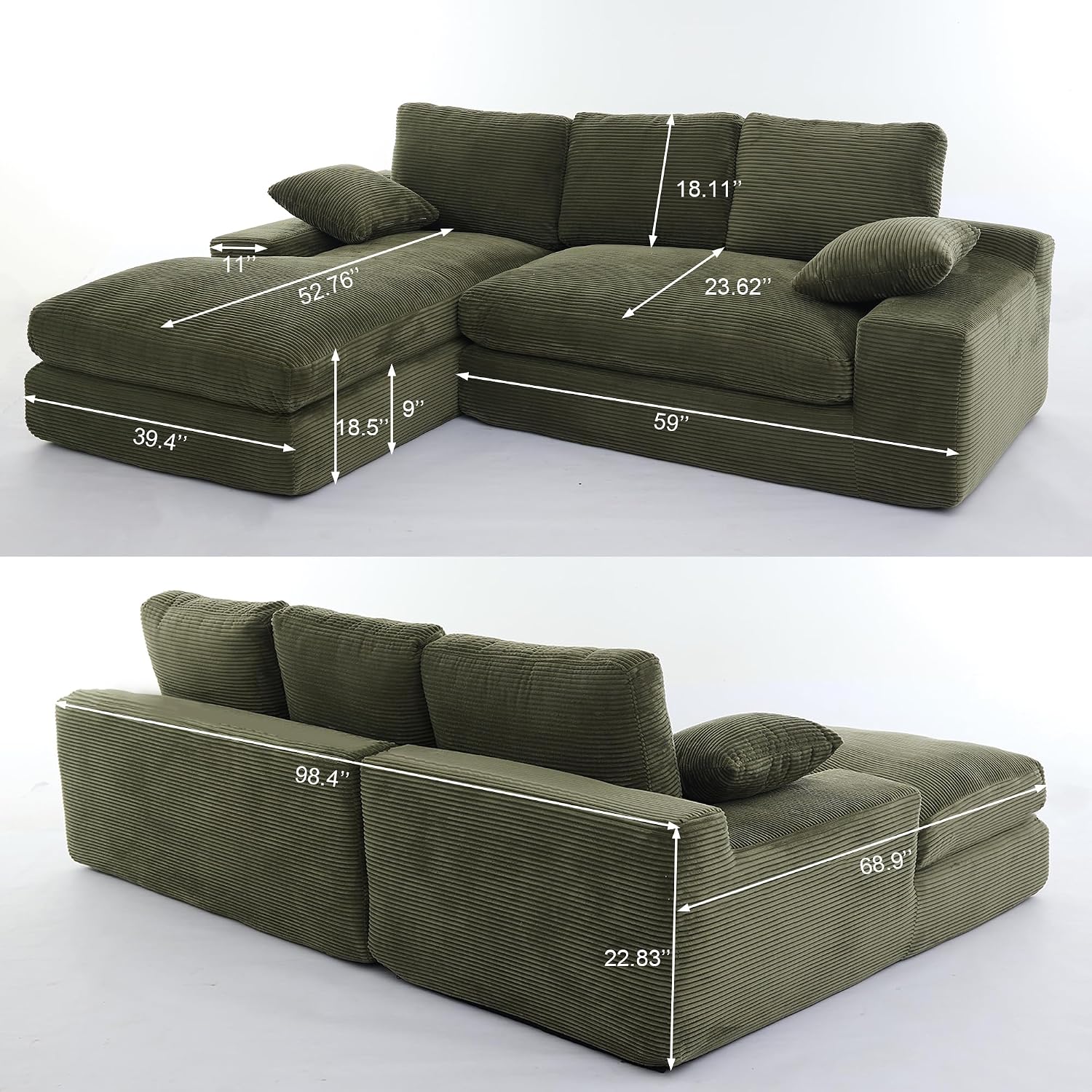 98in Living Room L Shape Modular Combination Sofa