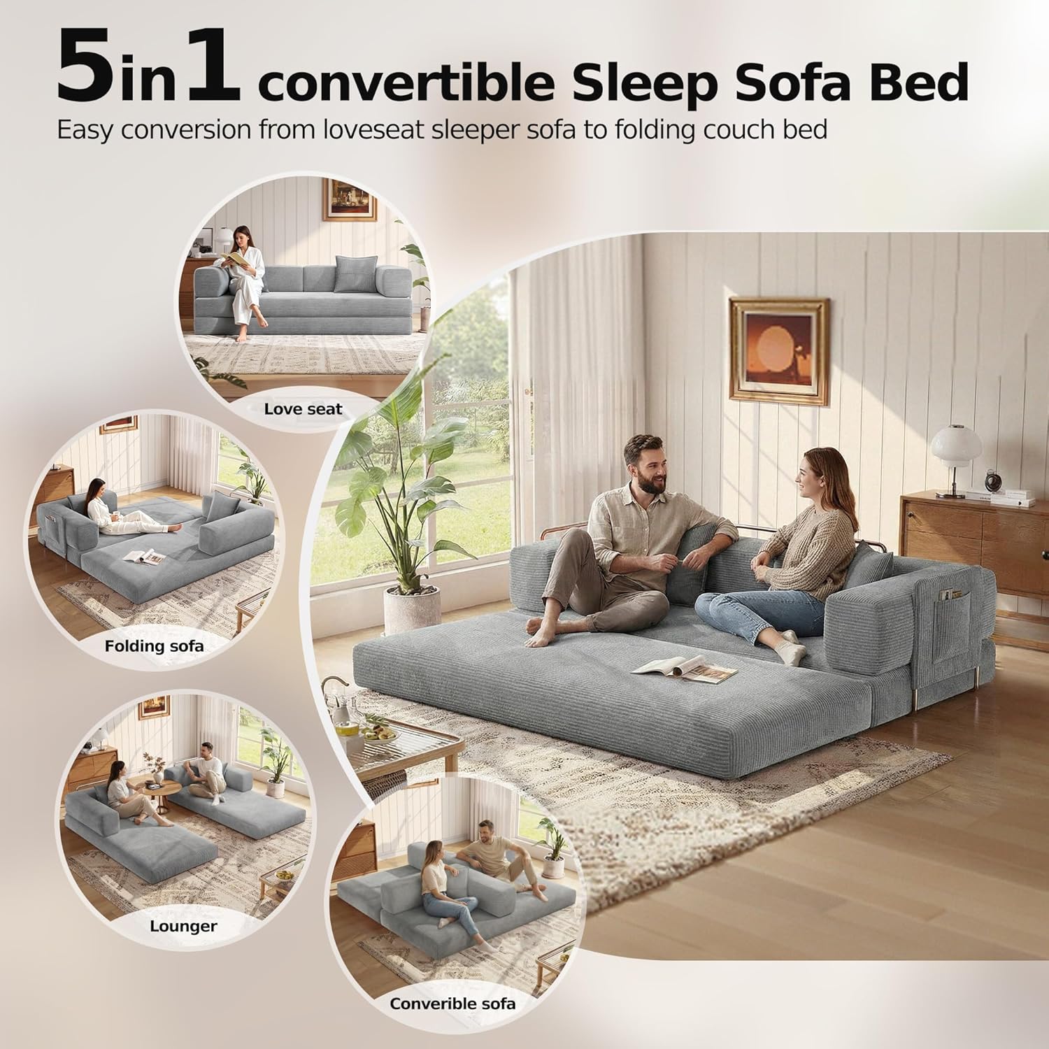 Teddy Convertible Sleeper Sofa Bed - Boneless Compression Couch in a Box