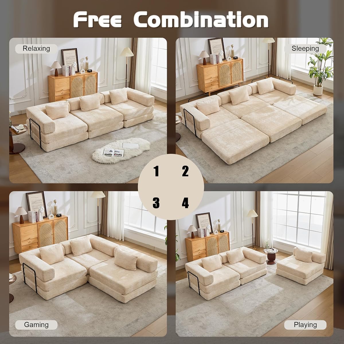 6-in-1 Convertible Compression Sofa Bed, Sleeper Couch with Pull Out Mattress