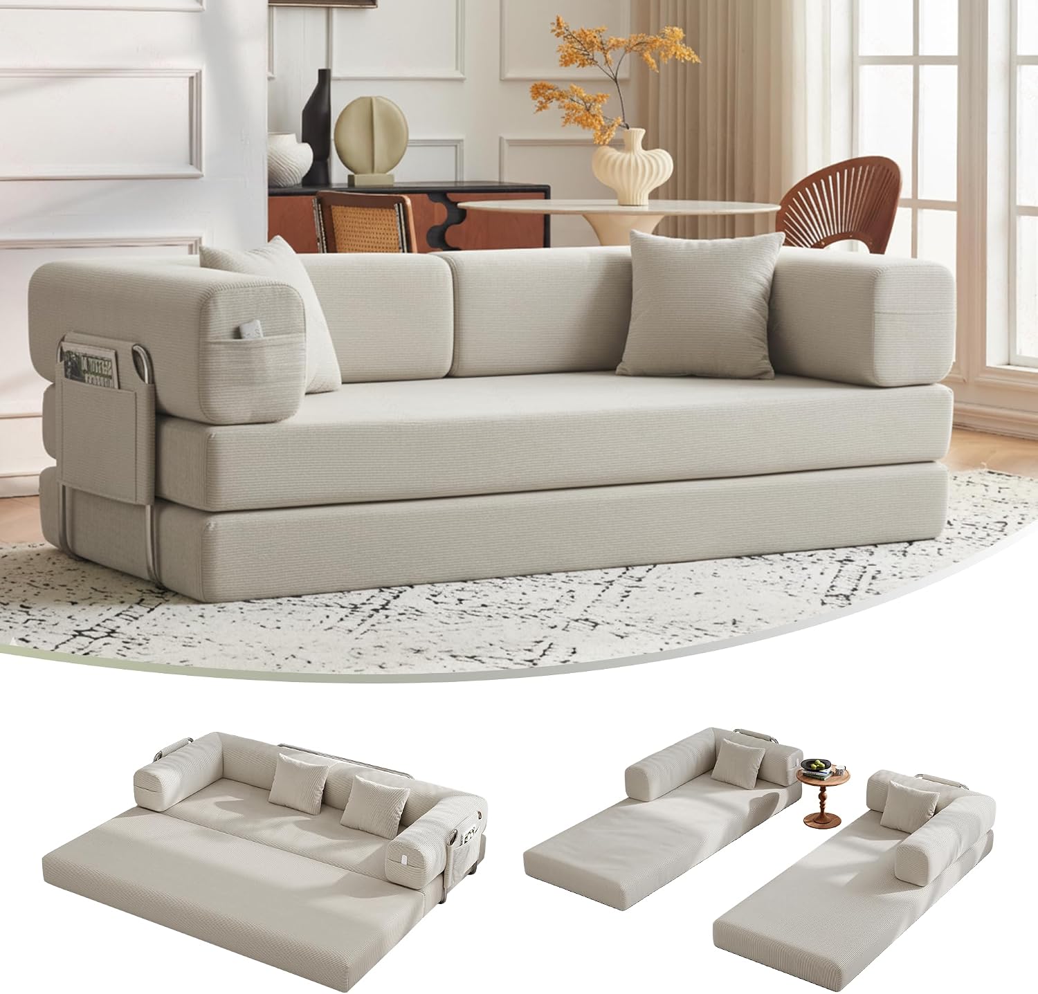 Teddy Convertible Sleeper Sofa Bed - Boneless Compression Couch in a Box