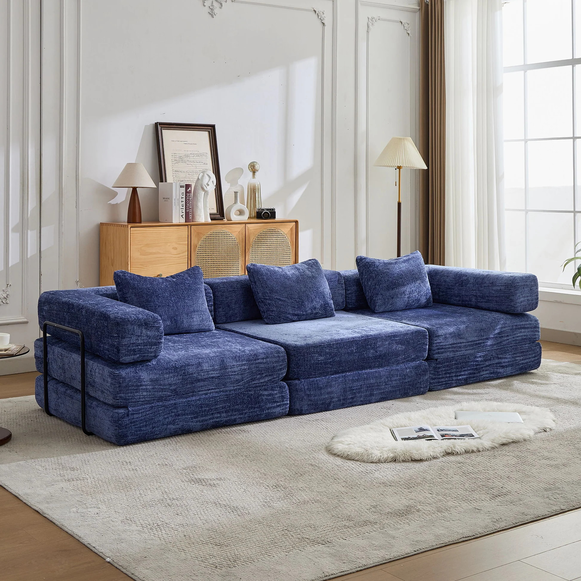 6-in-1 Convertible Compression Sofa Bed, Sleeper Couch with Pull Out Mattress