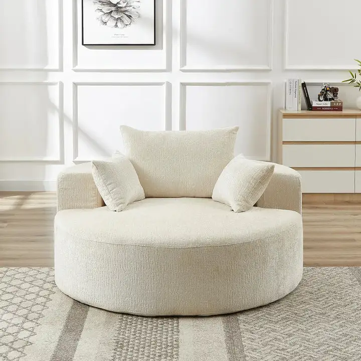 55'' Round Upholstered Lounge Chaise Sofa with Deep Seat