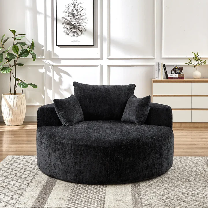 55'' Round Upholstered Lounge Chaise Sofa with Deep Seat