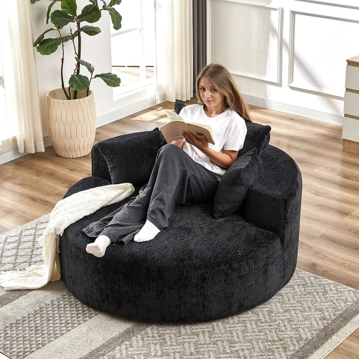 55'' Round Upholstered Lounge Chaise Sofa with Deep Seat