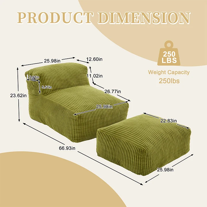 Bean Bag Lounger Chair with Ottoman