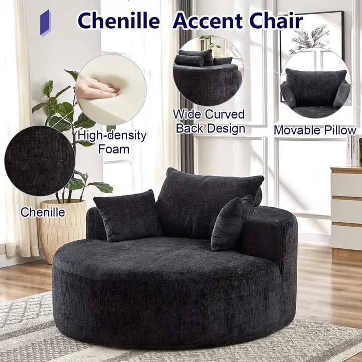 55'' Round Upholstered Lounge Chaise Sofa with Deep Seat