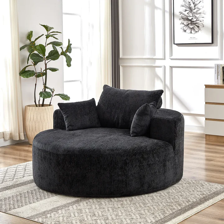 55'' Round Upholstered Lounge Chaise Sofa with Deep Seat