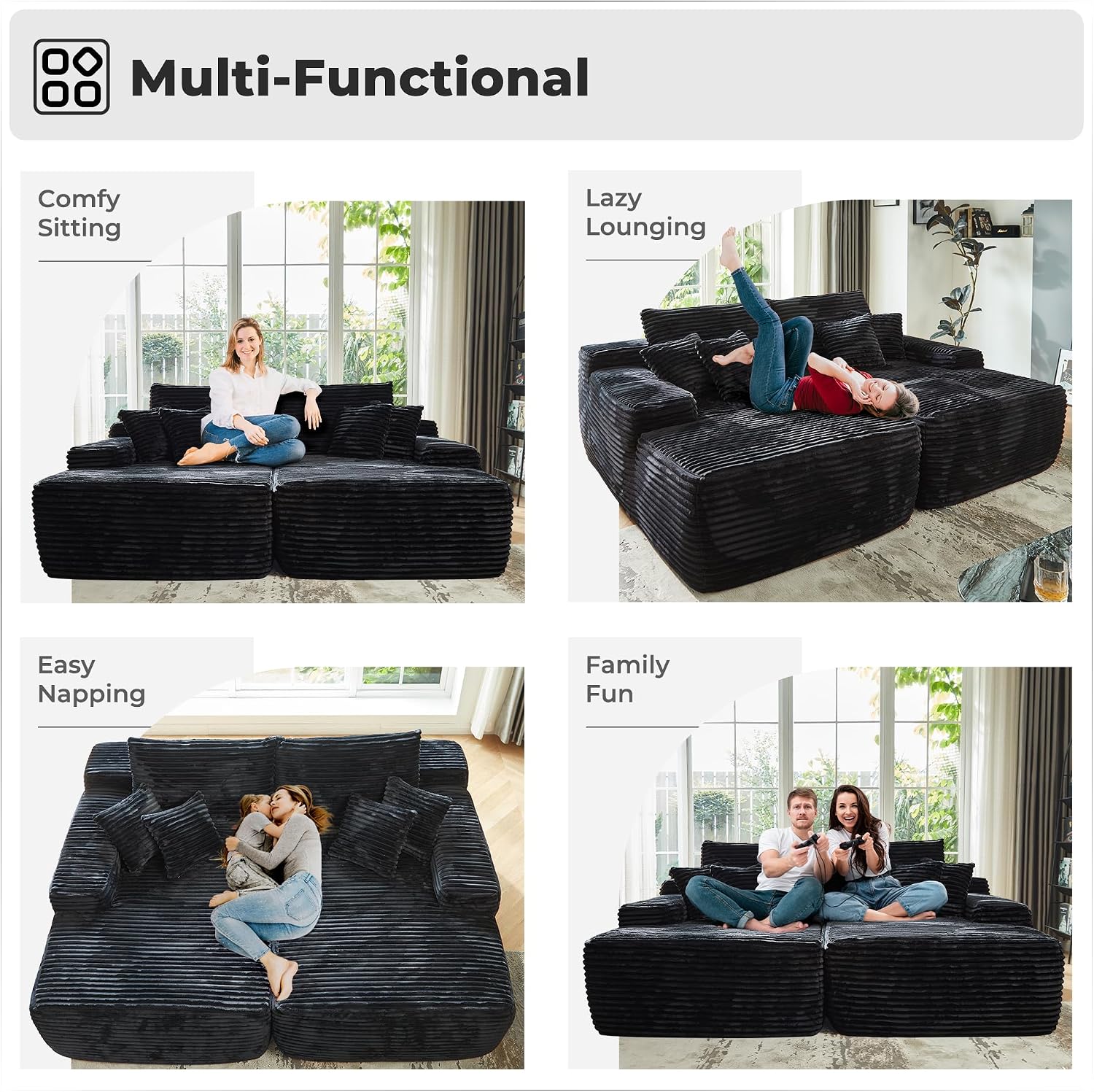 Double Oversized Chaise Lounge - Bonless Sleeping Sofa Bed