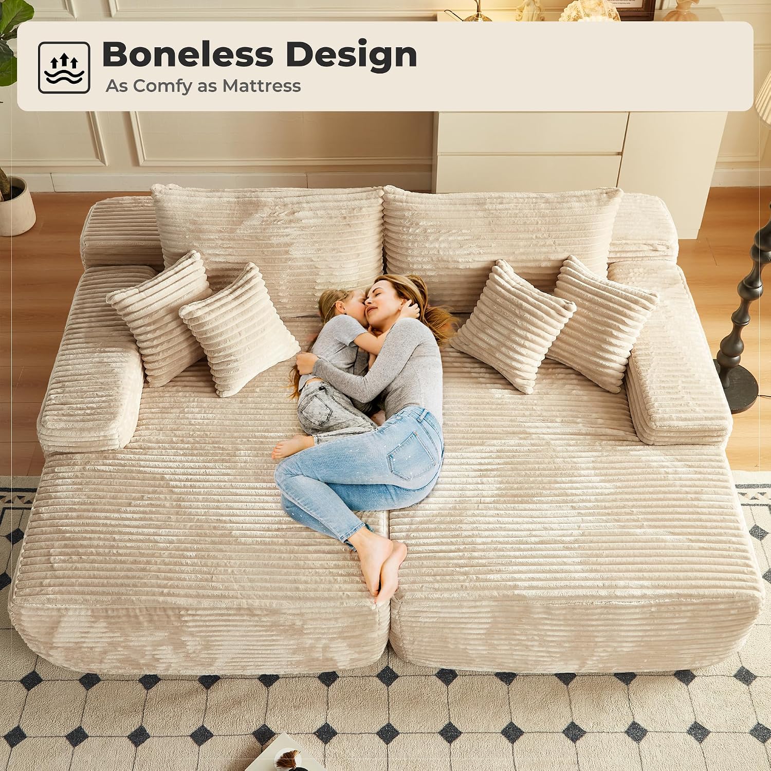 Double Oversized Chaise Lounge - Bonless Sleeping Sofa Bed
