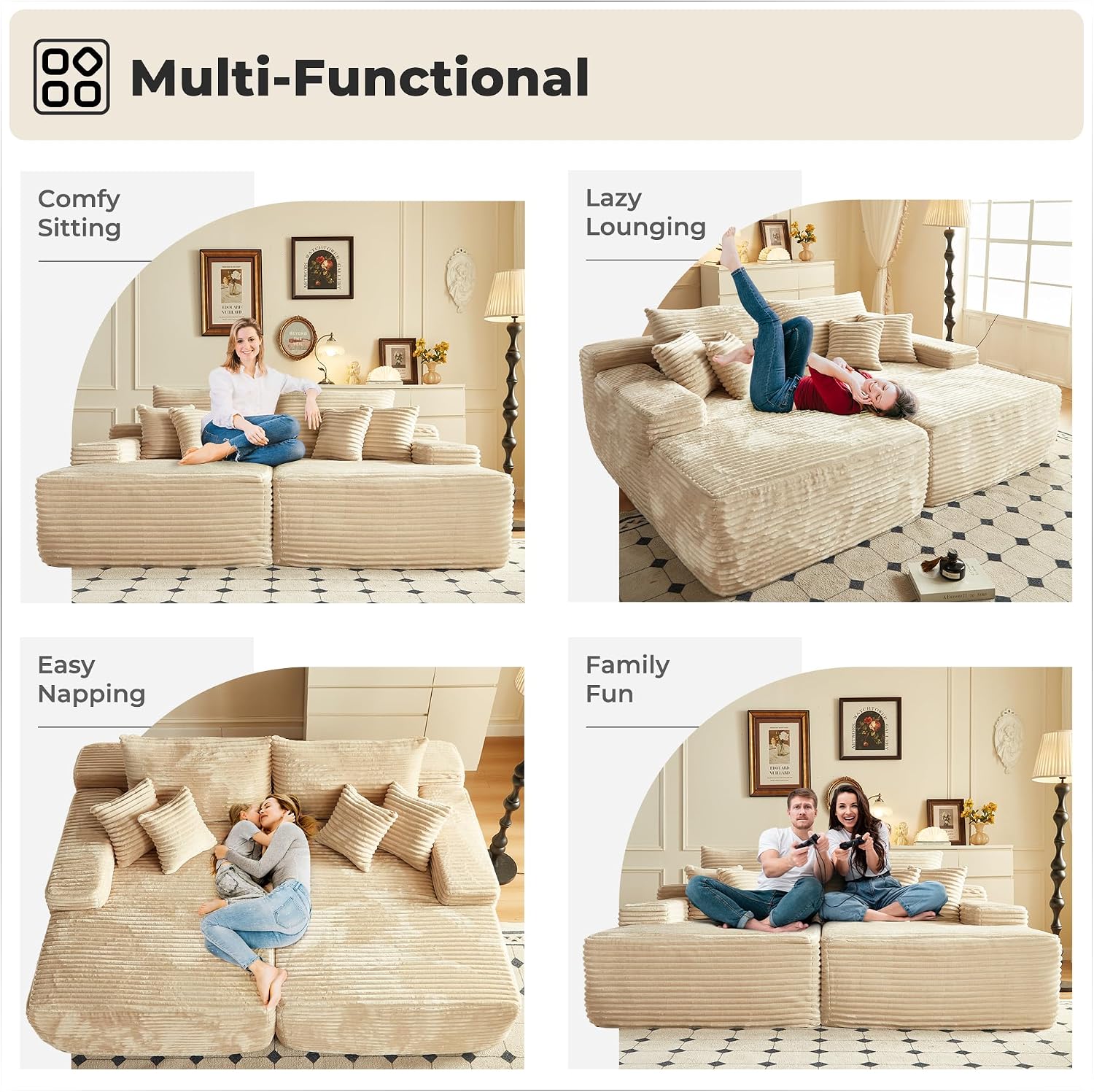 Double Oversized Chaise Lounge - Bonless Sleeping Sofa Bed