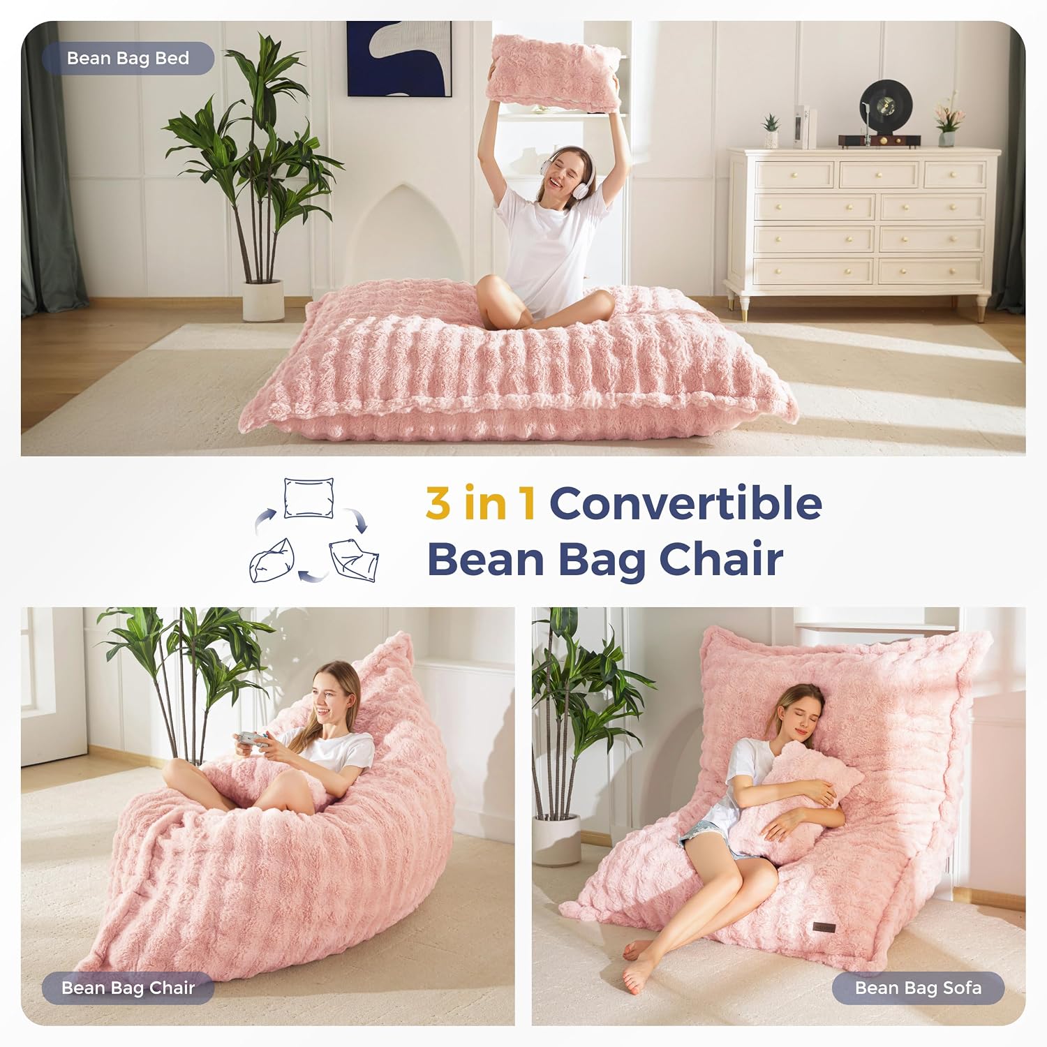 3 in 1 Bean Bag Chair, Cozy Lounger, and Floor Bed