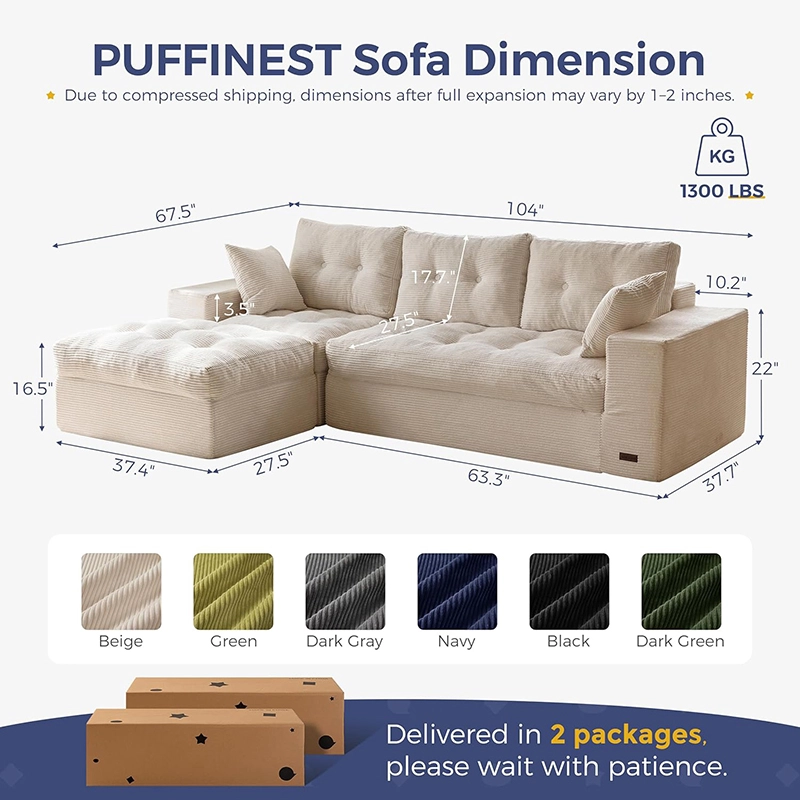 104" L Shaped Modular Sectional Sofa with Ottoman