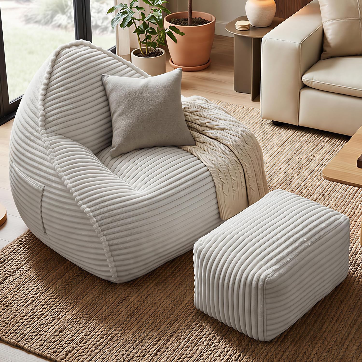 Cloud Bean Bag Chair with Footstool - Vaccum Compressed Packing