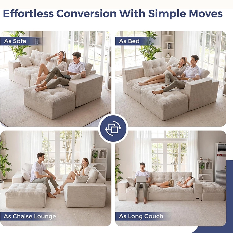 104" L Shaped Modular Sectional Sofa with Ottoman