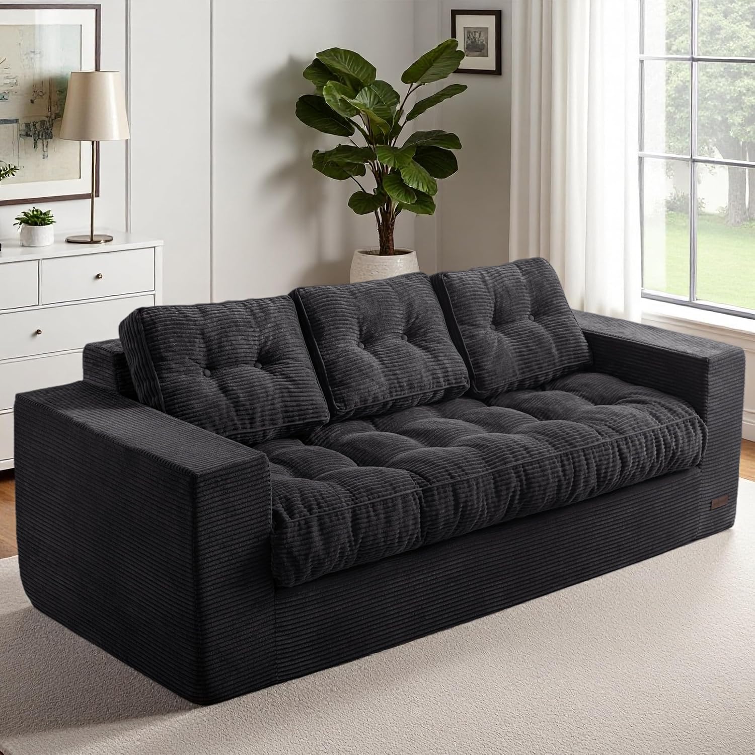 79" 3-Seat Boneless Couch with Tufted Cushion & Pillows