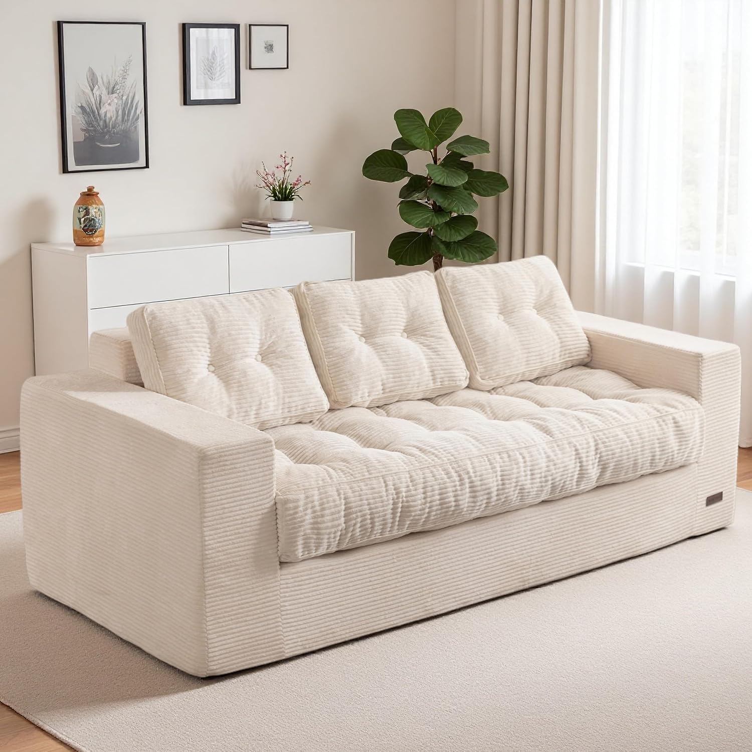 79" 3-Seat Boneless Couch with Tufted Cushion & Pillows