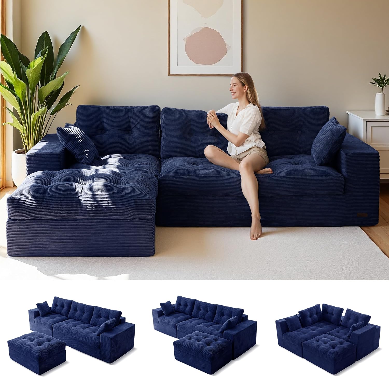 104" L Shaped Modular Sectional Sofa with Ottoman