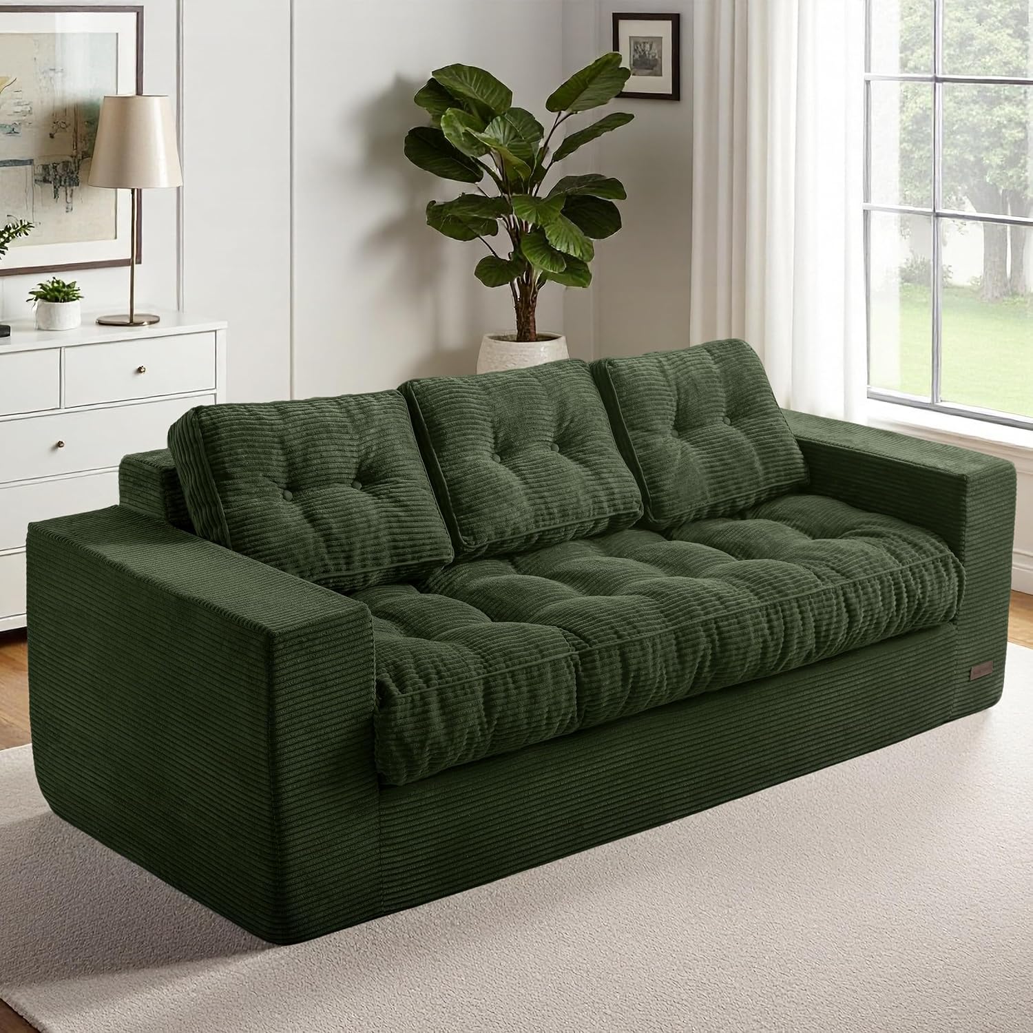 79" 3-Seat Boneless Couch with Tufted Cushion & Pillows