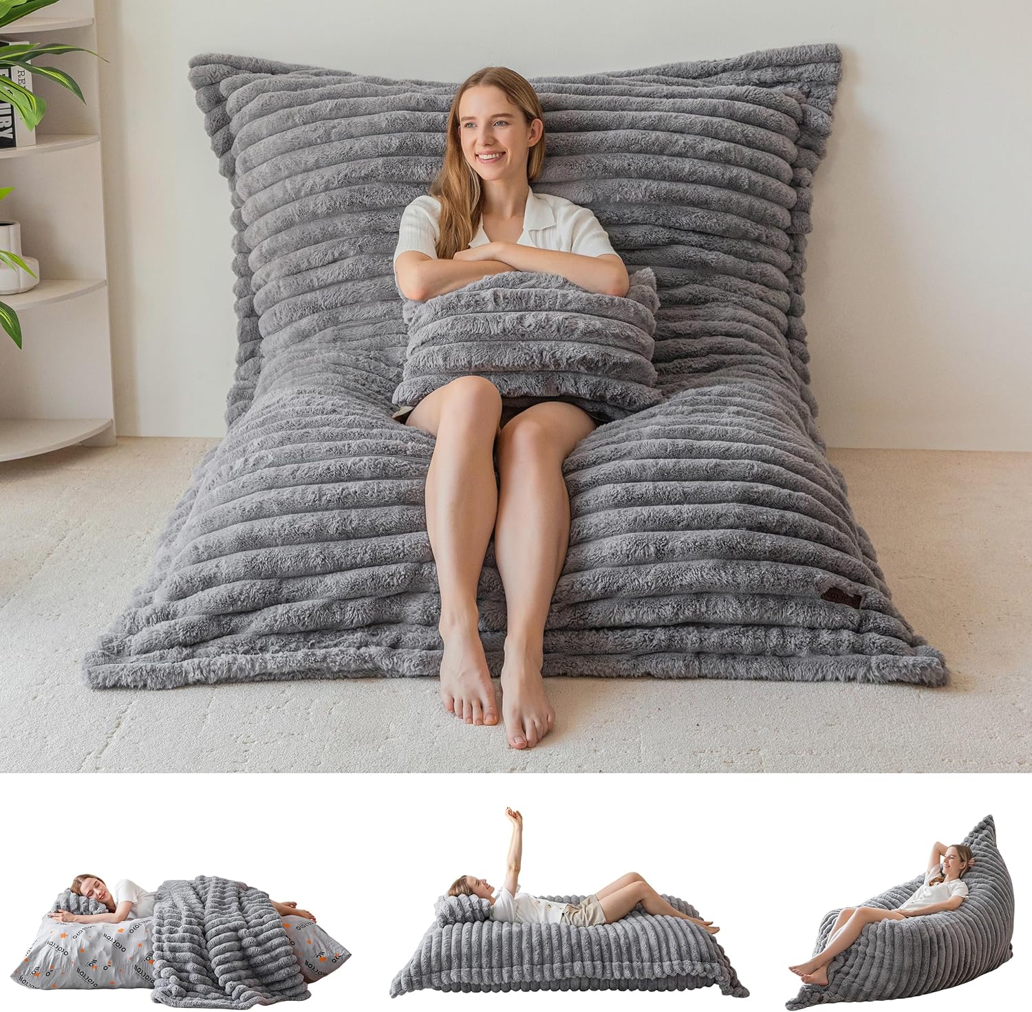 3 in 1 Bean Bag Chair, Cozy Lounger, and Floor Bed