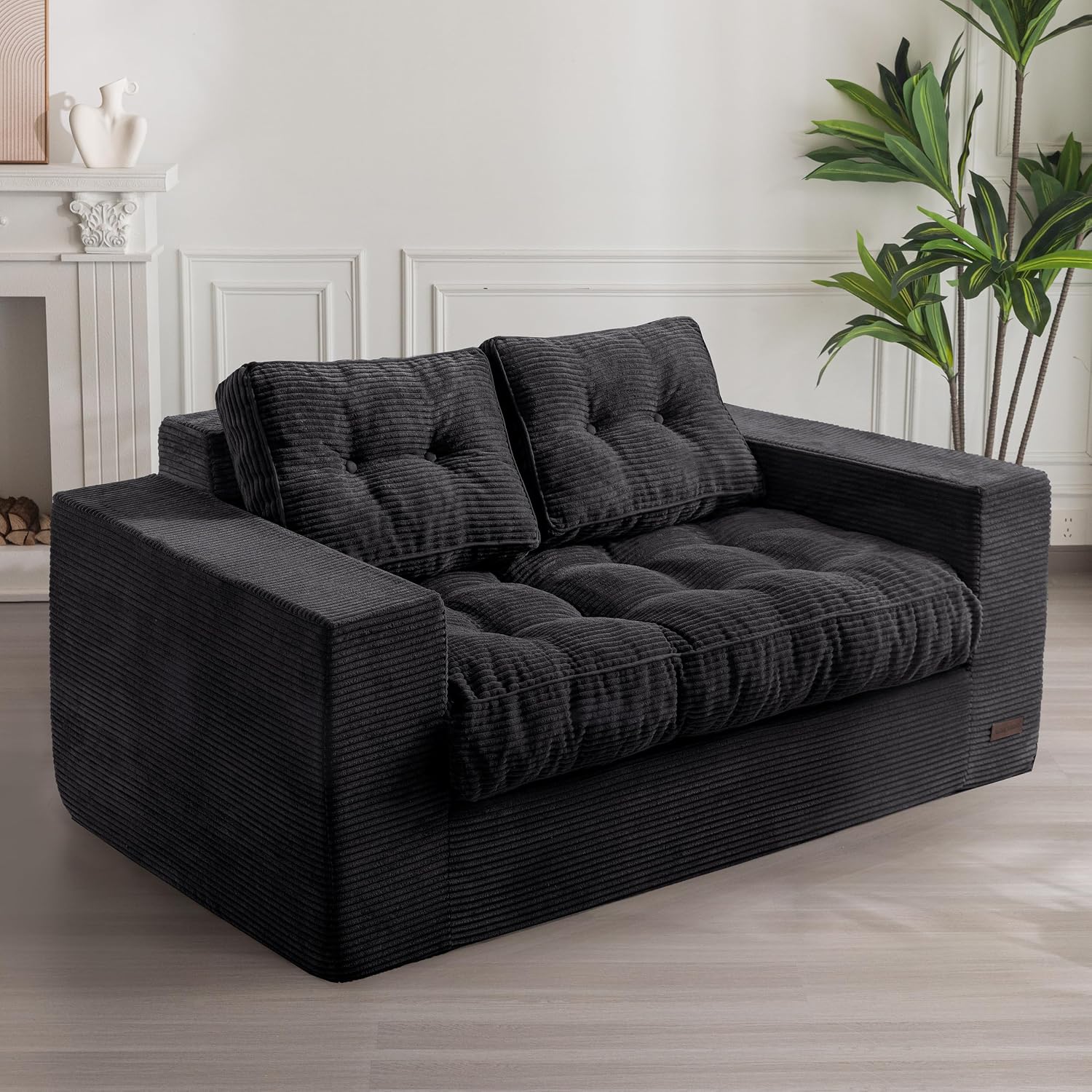 59 Inch Loveseat Boneless Couch with Tufted Cushion & Backrest