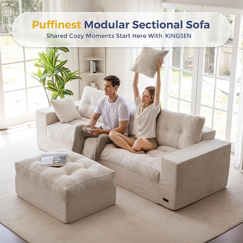 104" L Shaped Modular Sectional Sofa with Ottoman