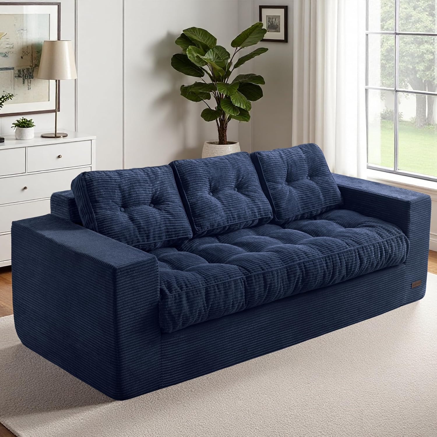 79" 3-Seat Boneless Couch with Tufted Cushion & Pillows