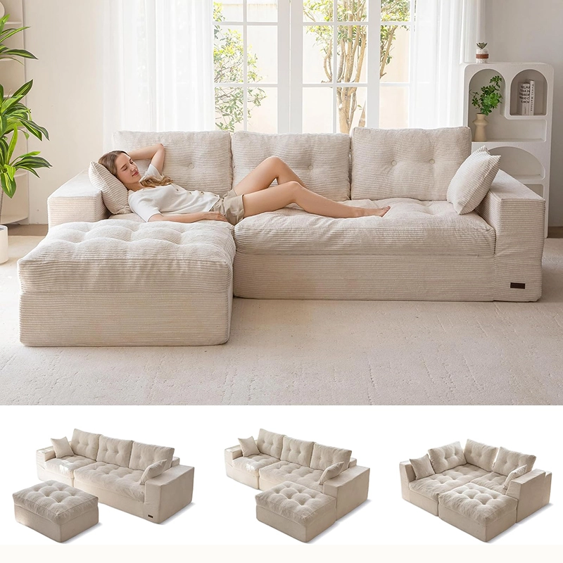 104" L Shaped Modular Sectional Sofa with Ottoman