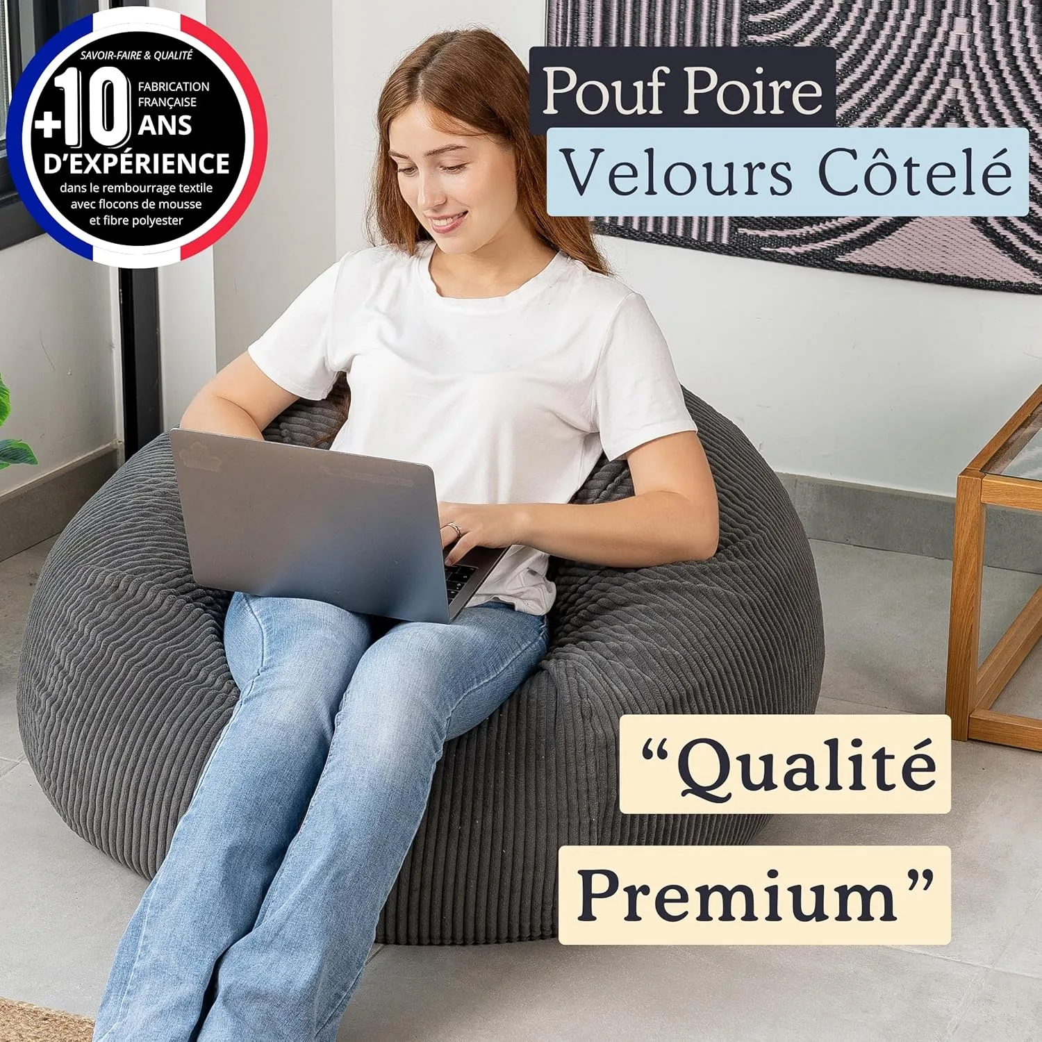 Soft Corduroy Bean Bag with Compressiable Shredded Foam Padding
