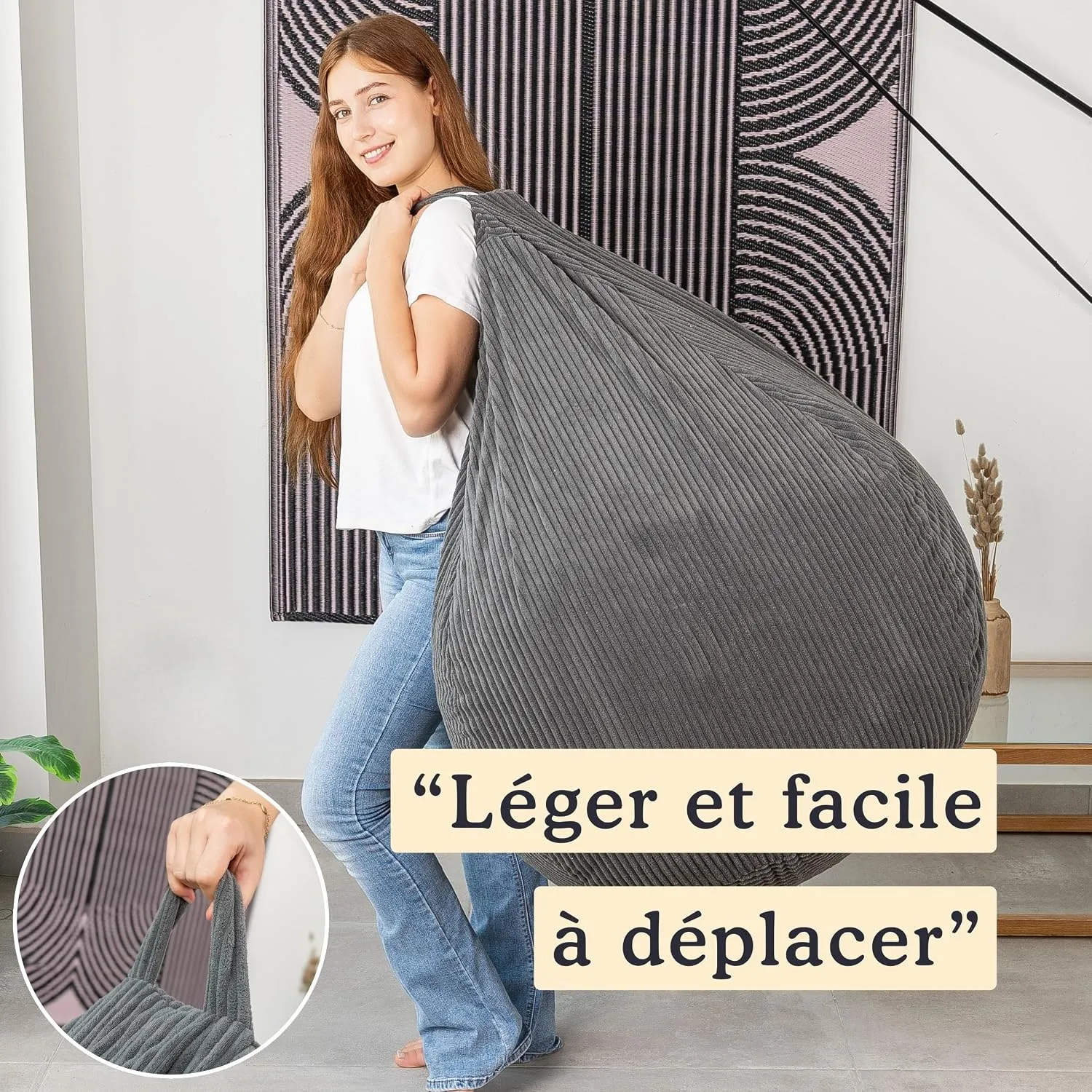 Soft Corduroy Bean Bag with Compressiable Shredded Foam Padding