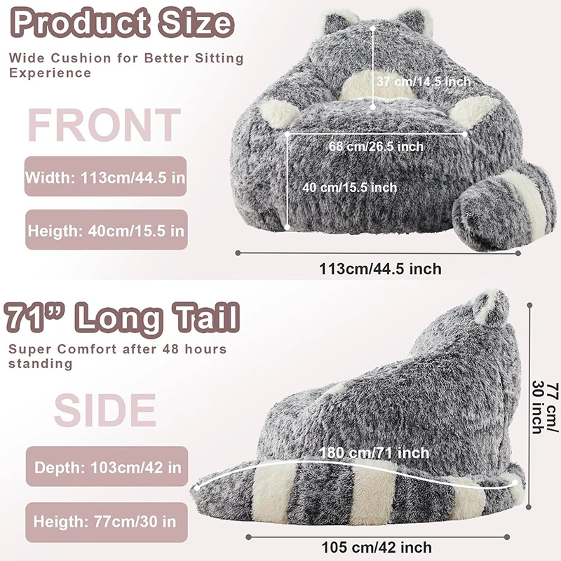 Chinchilla-shaped Soft Bean Bag Chair With Compressiable Foam
