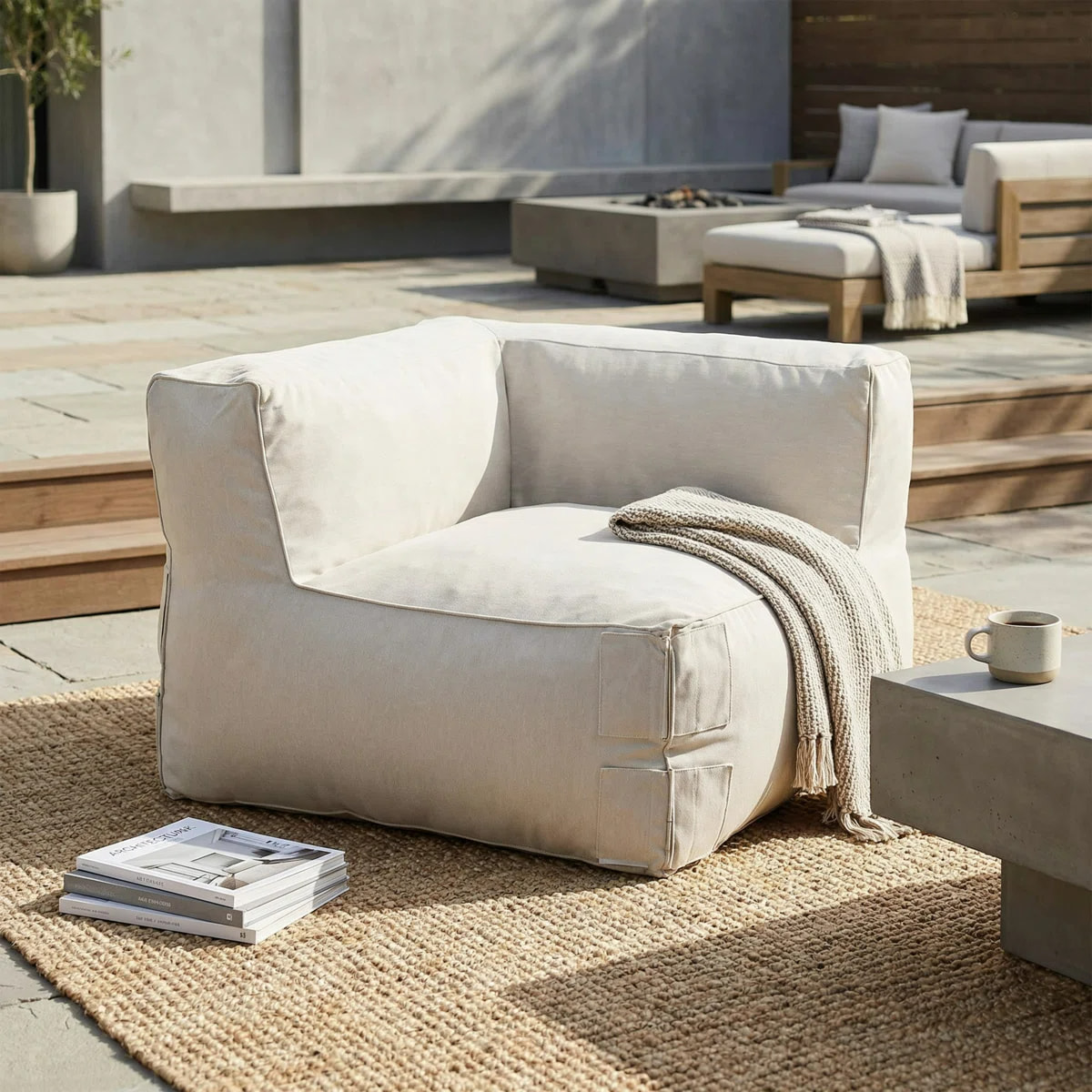 Outdoor Olefin Bean Bag Sectional Sofa With Compressiable Shredded Foam Fill