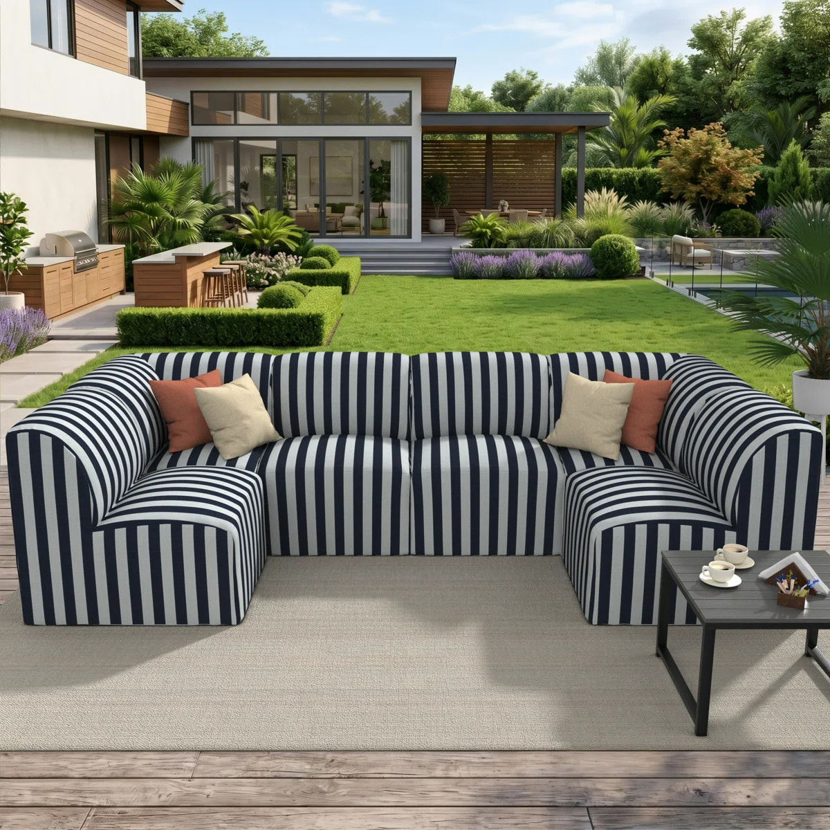 Colorful Patio Water-resisant Modular Sectional Compressed Sofa Set