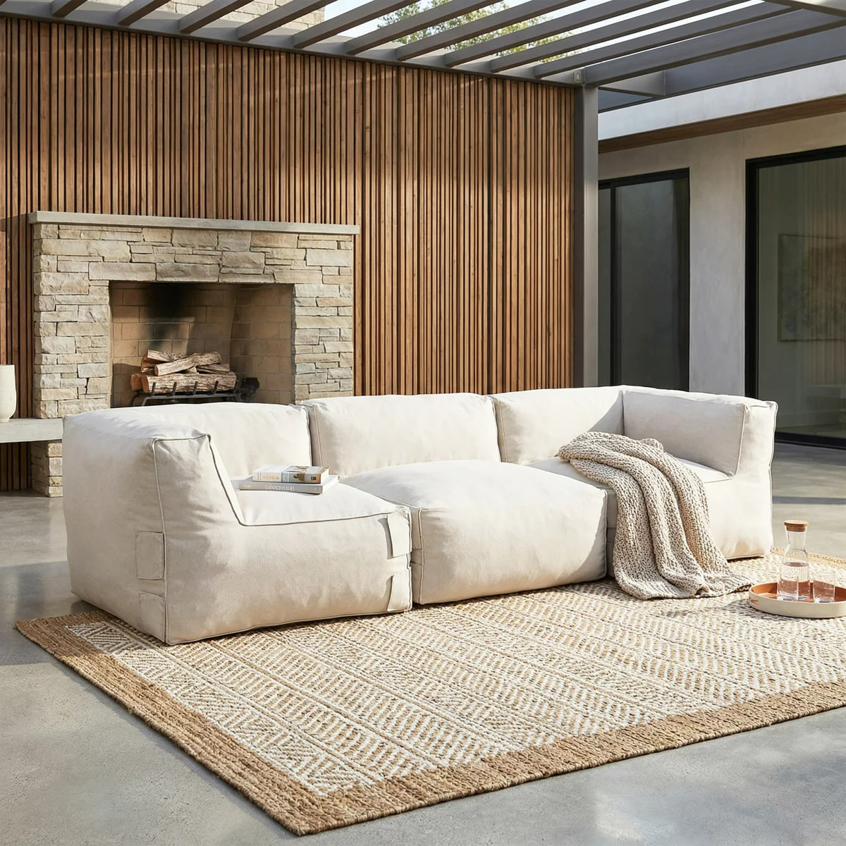 Outdoor Olefin Bean Bag Sectional Sofa With Compressiable Shredded Foam Fill