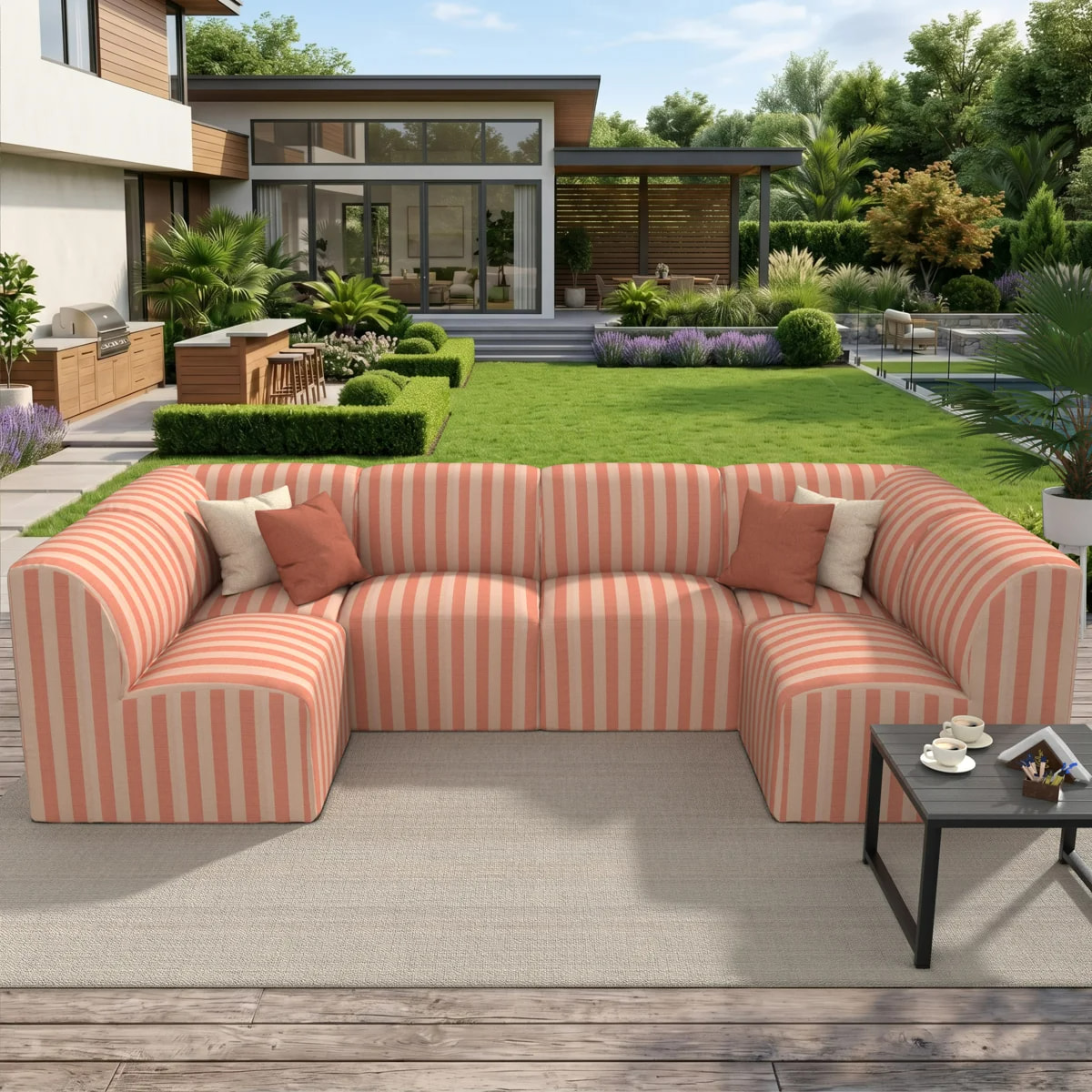 Colorful Patio Water-resisant Modular Sectional Compressed Sofa Set