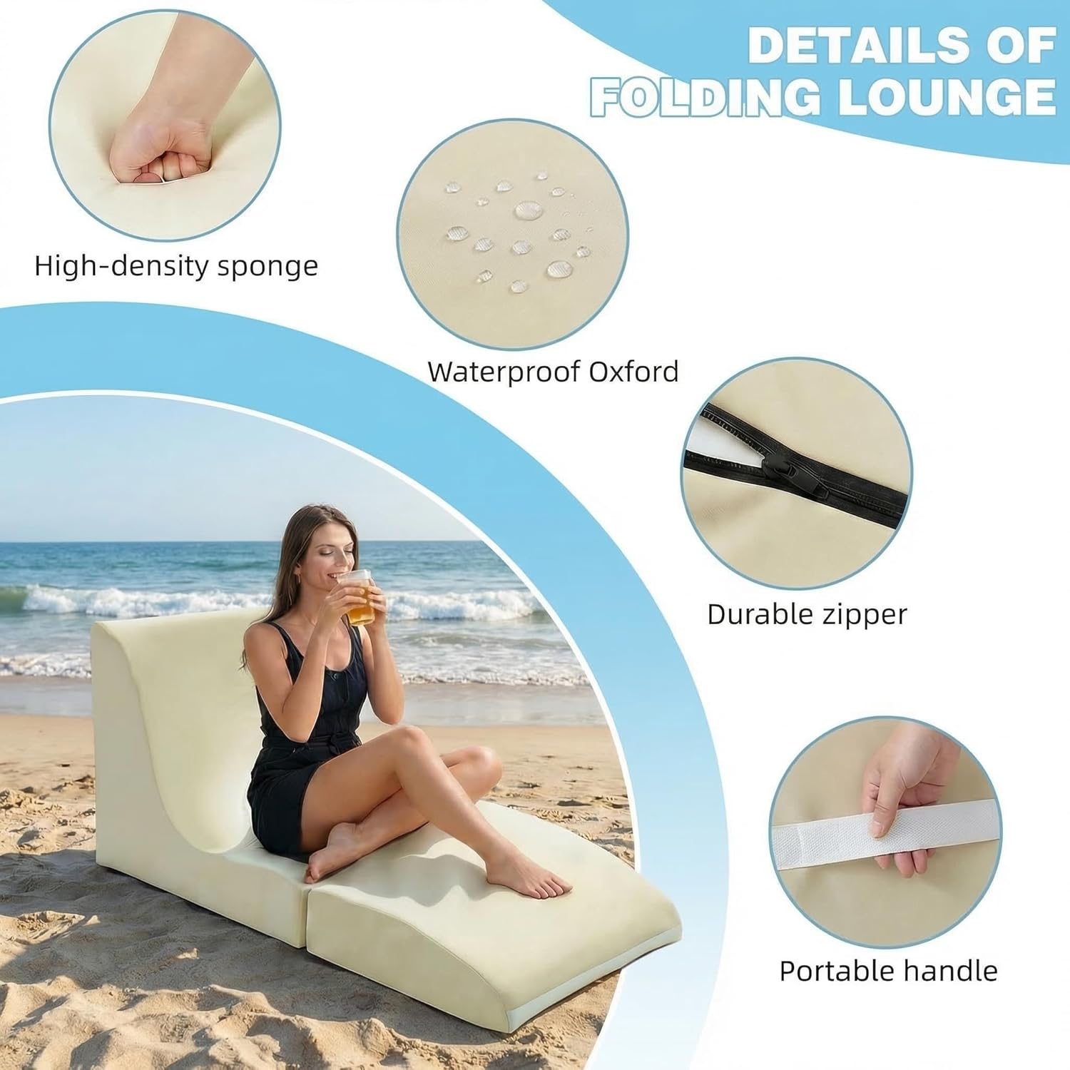 Waterproof Patio Chaise Lounge Chair with Back Support