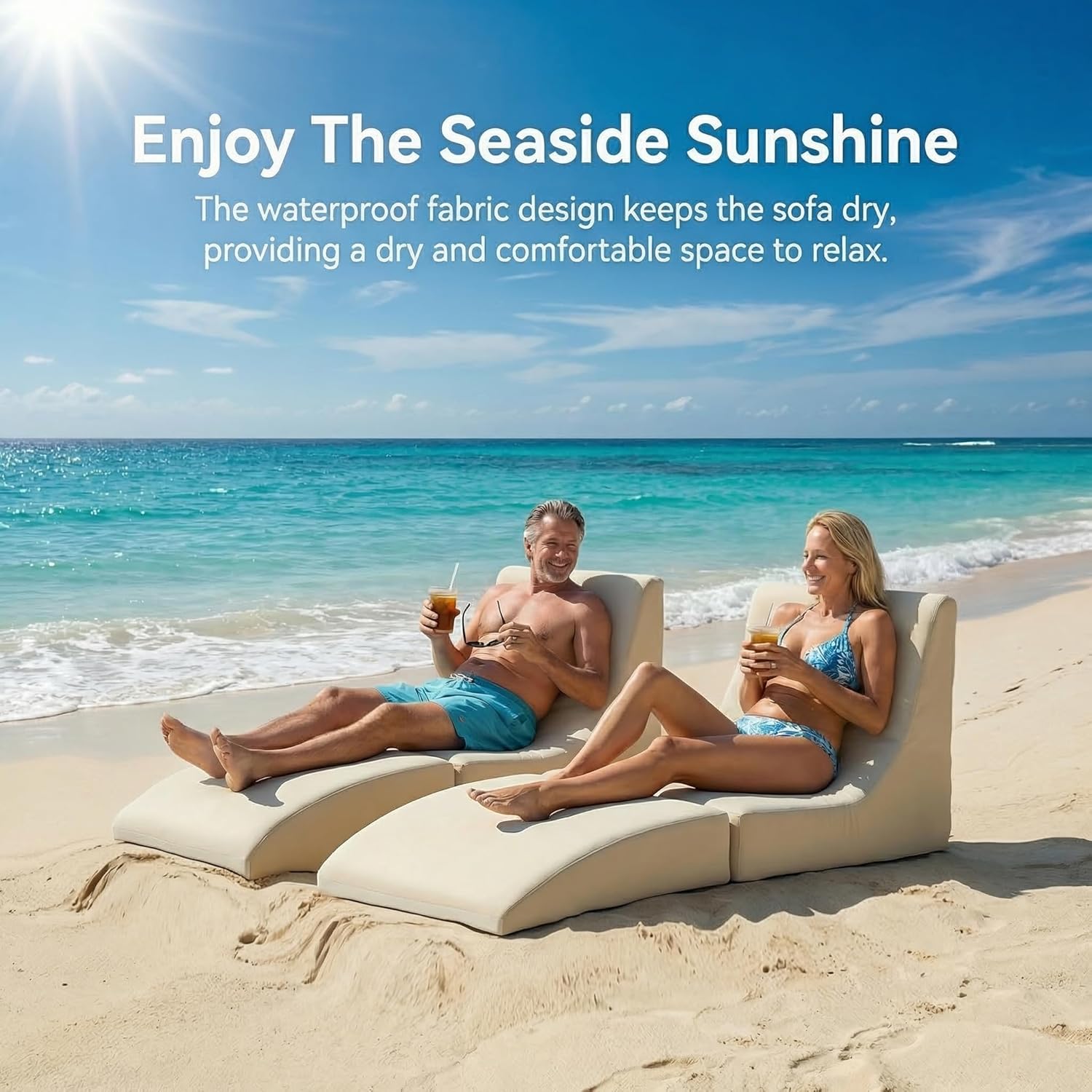Waterproof Patio Chaise Lounge Chair with Back Support