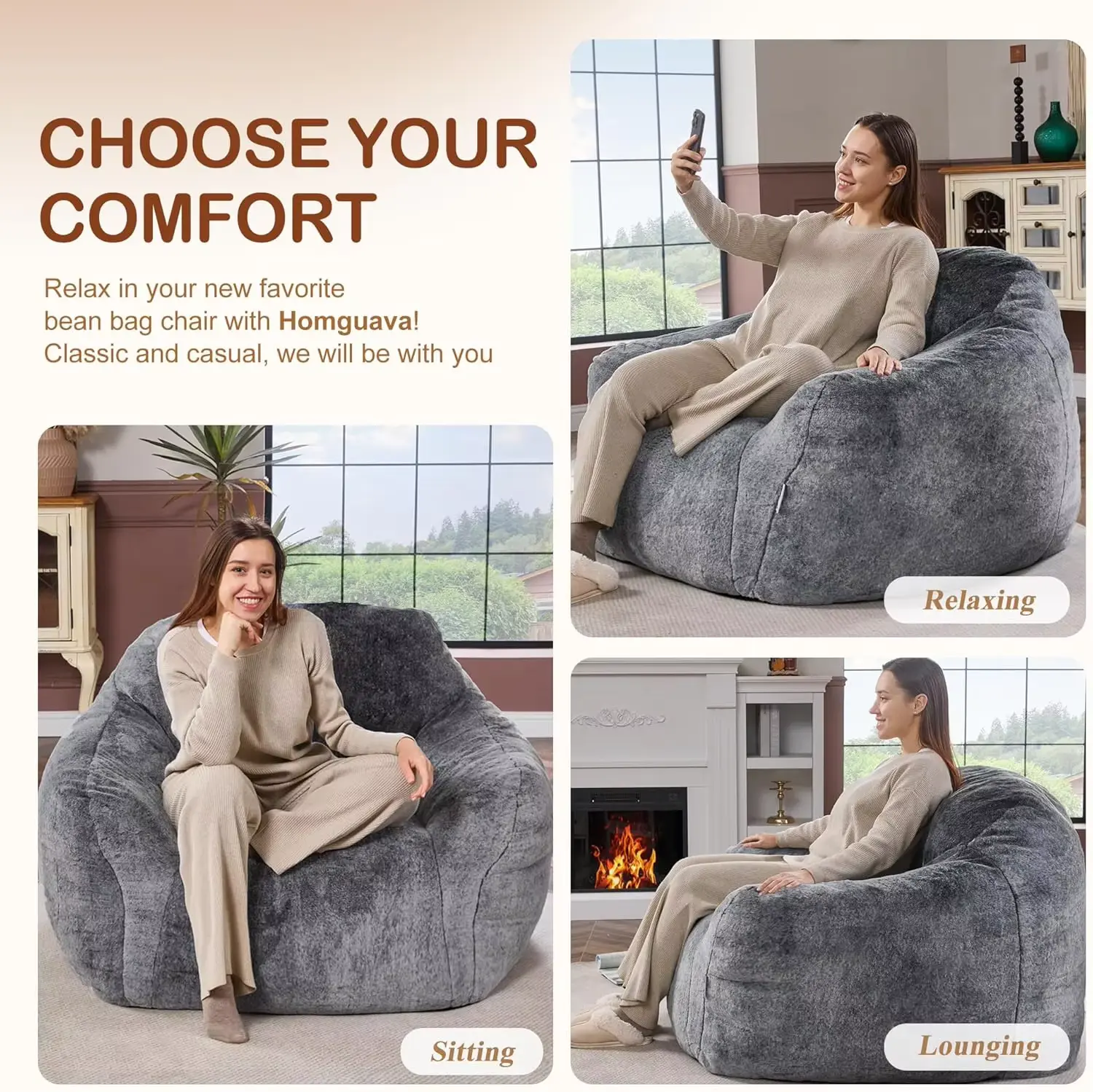 Oversized Lazy Sofa With Armrest and Compressible Shredded Foam