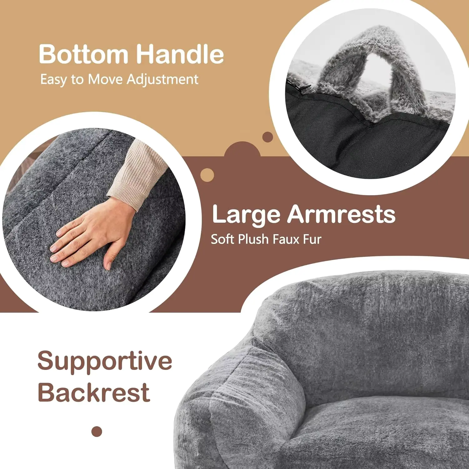 Oversized Lazy Sofa With Armrest and Compressible Shredded Foam